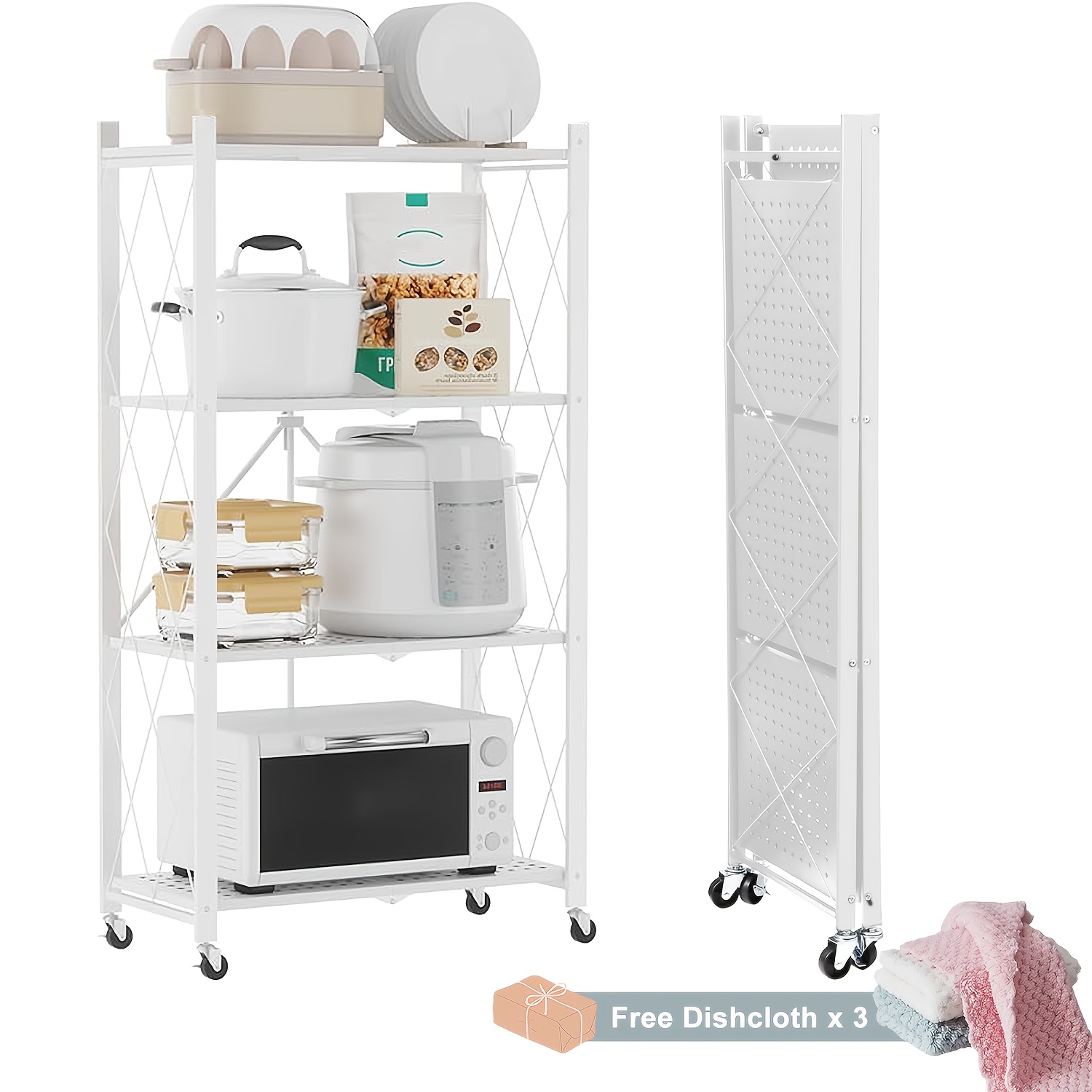 Étagère pliable 4 niveaux avec roulettes