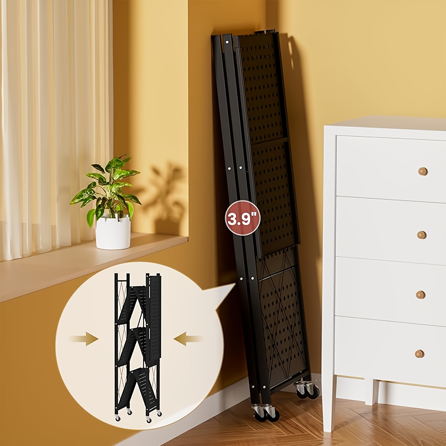 Étagère pliable 4 niveaux avec roulettes