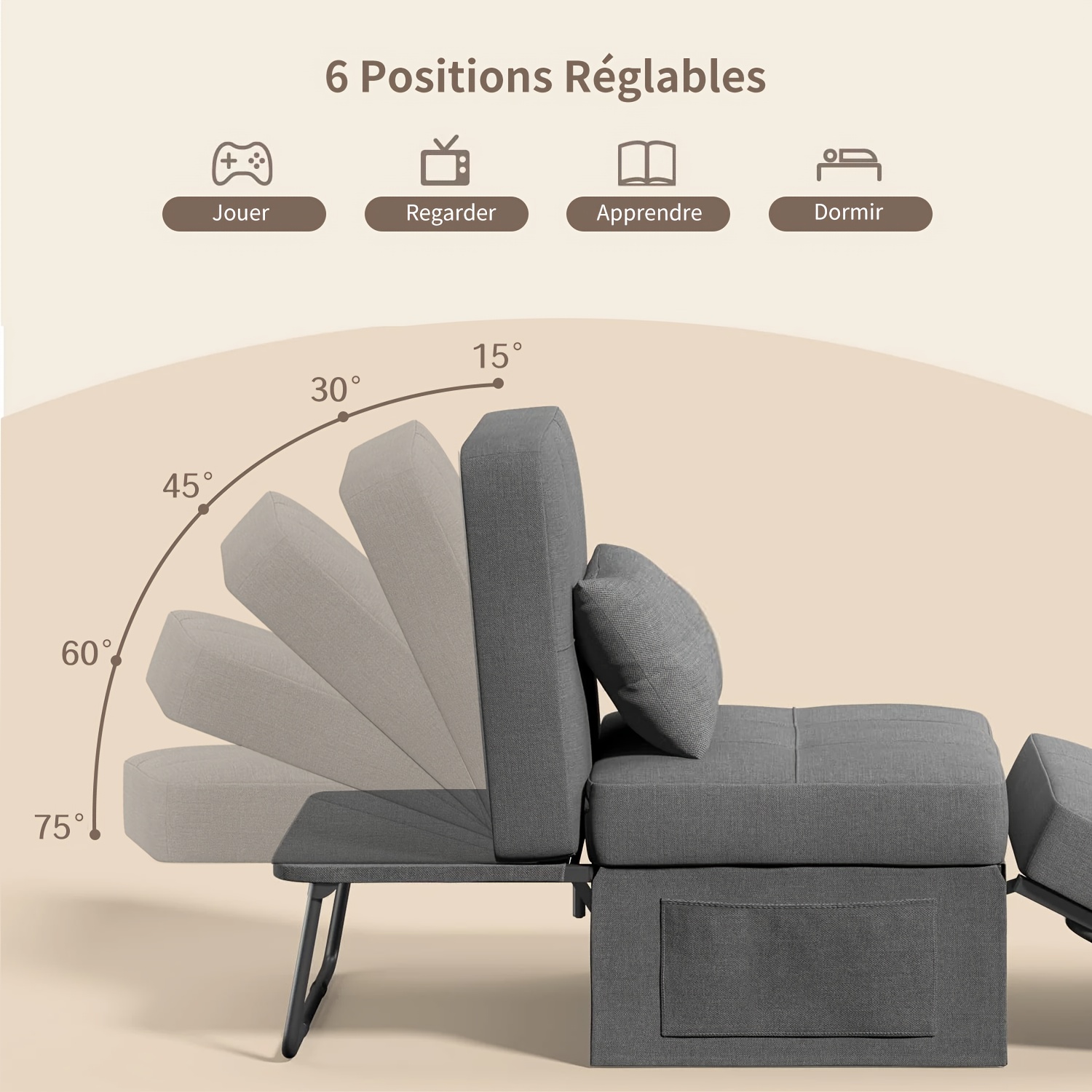 Canapé pliant 4 en 1 en velours