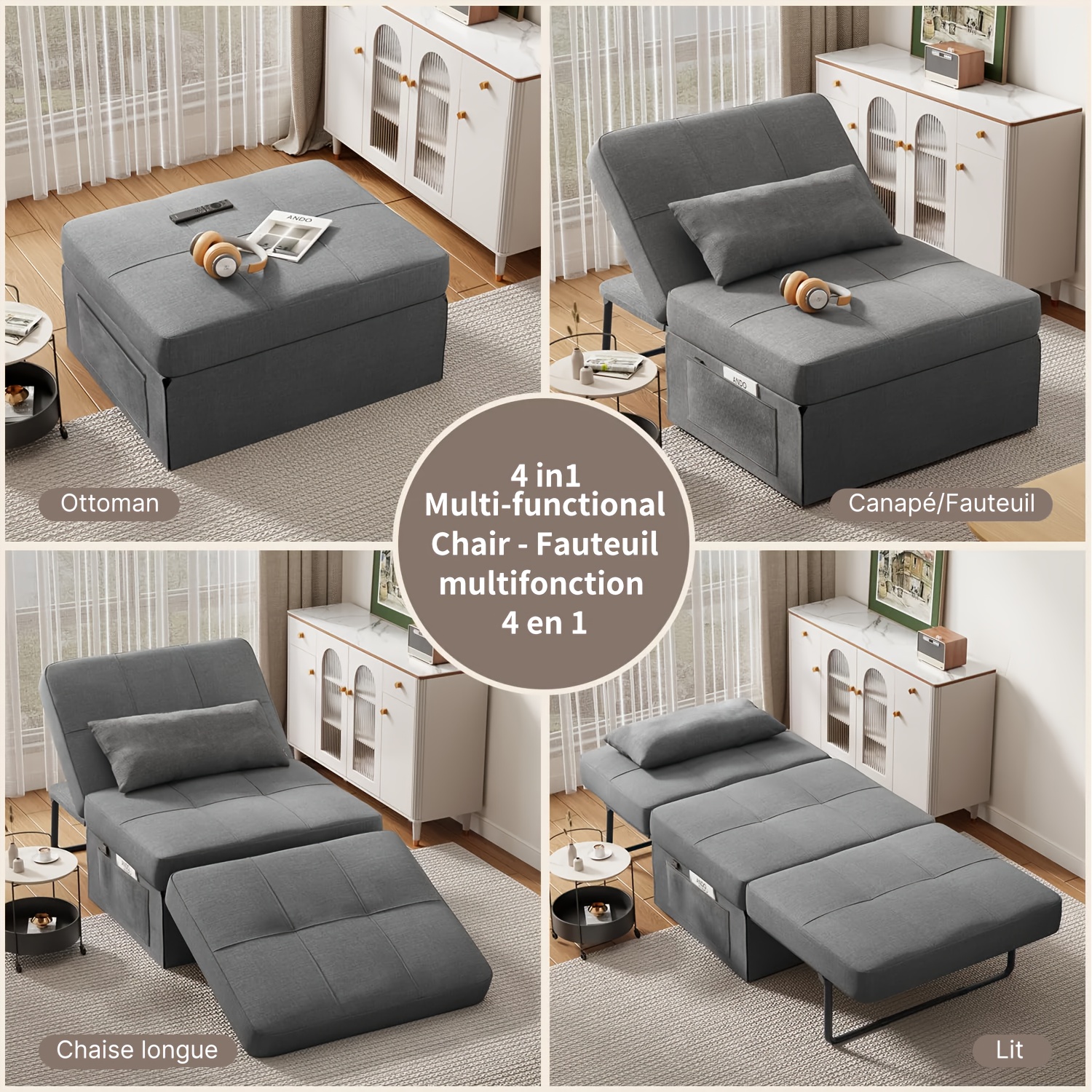 Canapé pliant 4 en 1 en velours