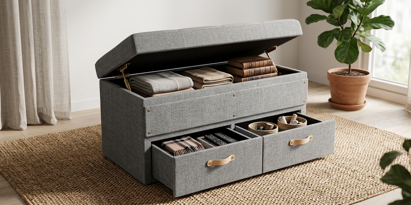 Banc ottoman de rangement avec tiroirs