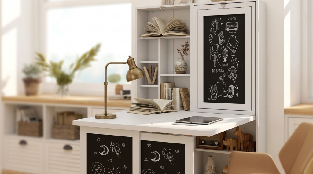 Bureau avec tableau noir.