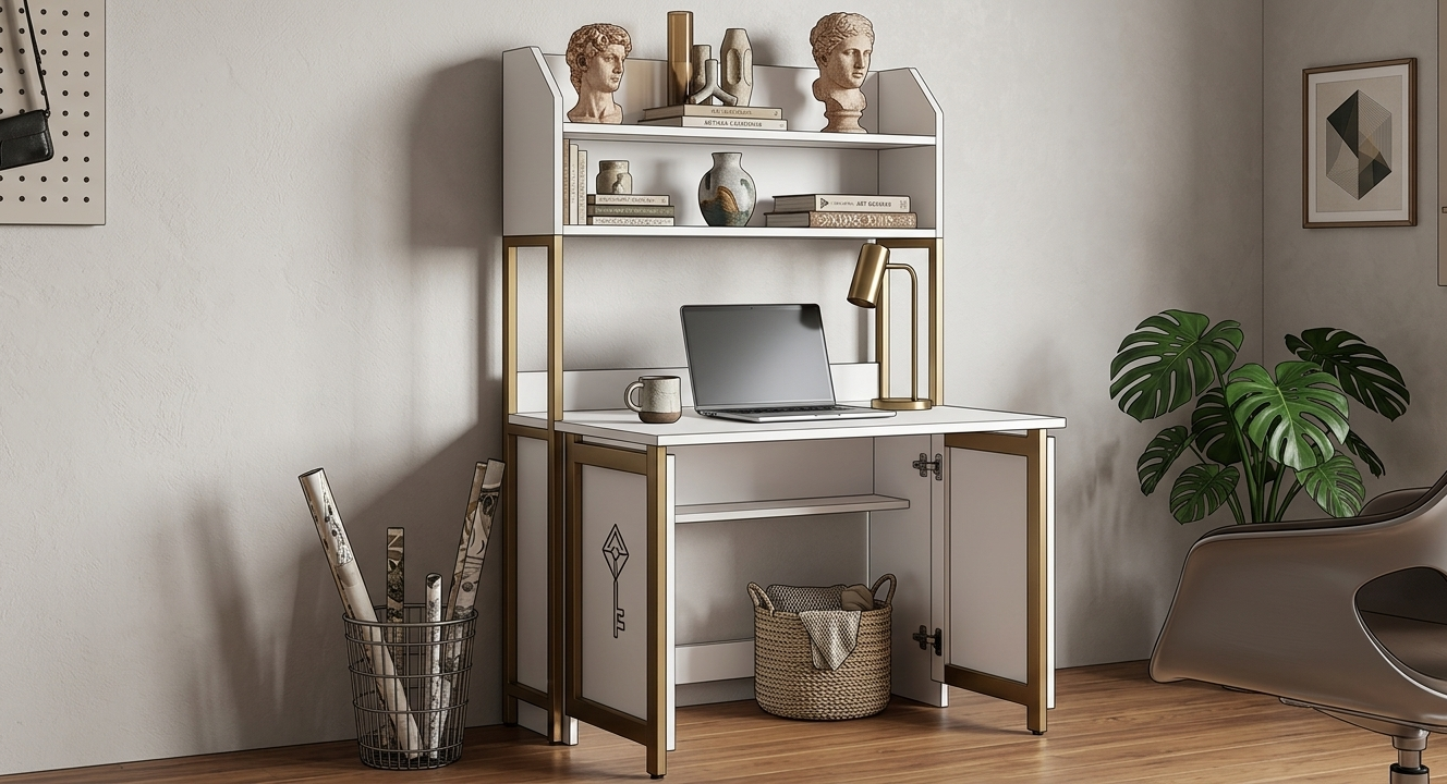 Bureau pliable avec étagères de rangement