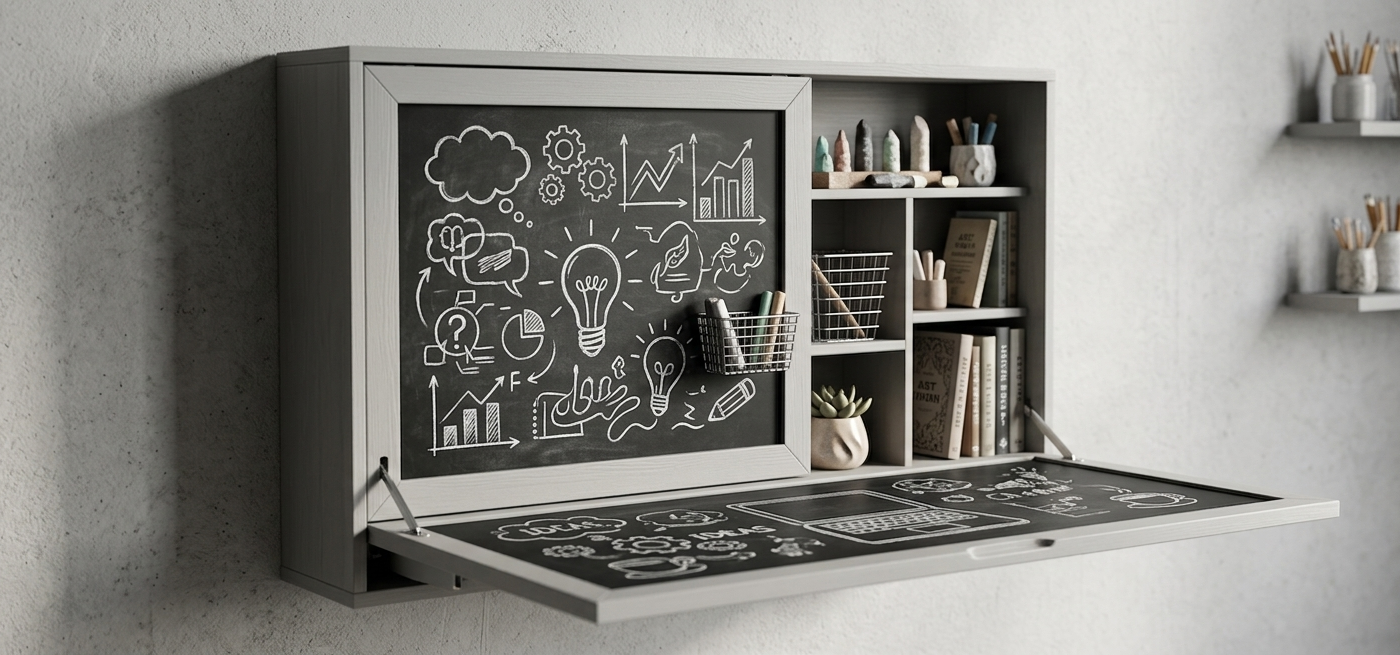 Bureau mural rabattable avec tableau craie : solution moderne