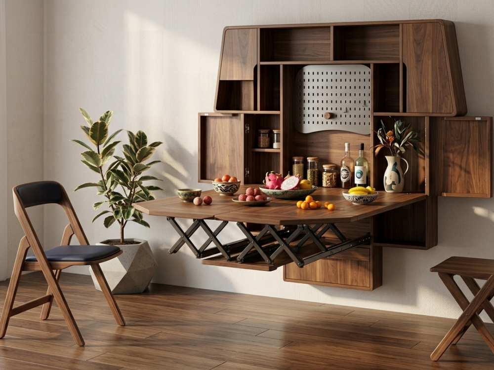 Table pliante avec étagères de rangement