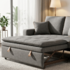 Canapé gris convertible avec rangement.