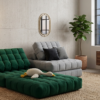 Canapés modulables gris et vert dans salon moderne