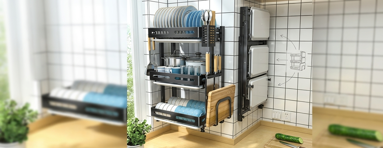 Étagère de cuisine pliante multifonction gain de place