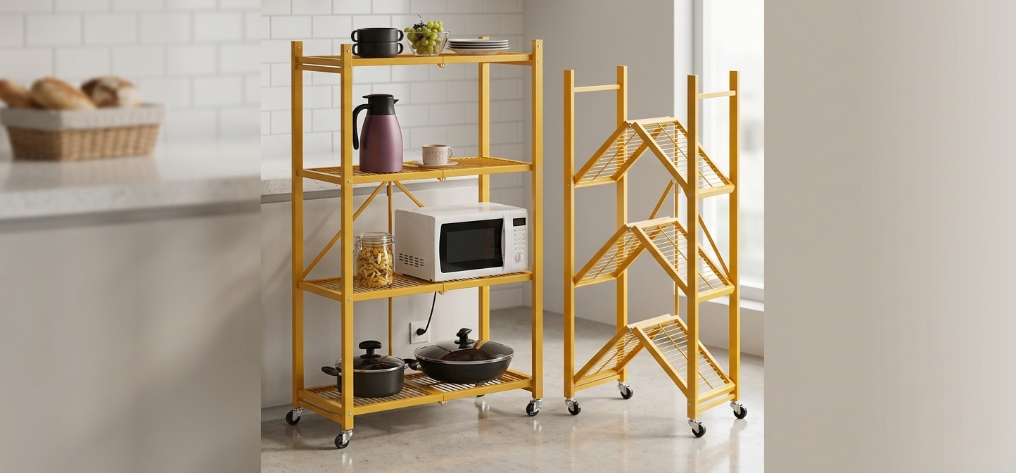 Étagère pliable 4 niveaux avec roulettes