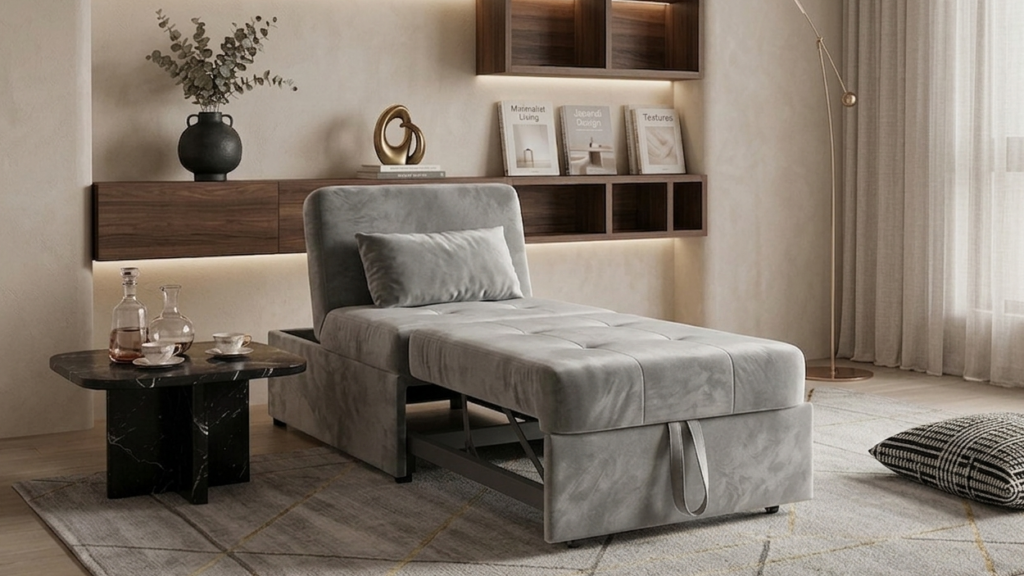 Fauteuil convertible déplié en lit d'appoint