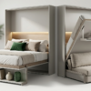 Lit escamotable transformable en canapé.
