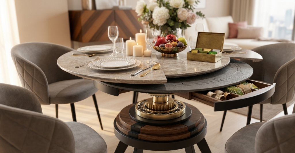 Table à manger rotative multifonctionnelle.