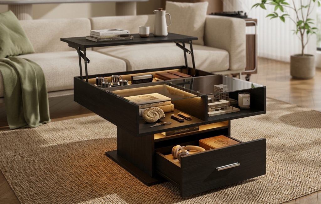 Table basse noire ouverte