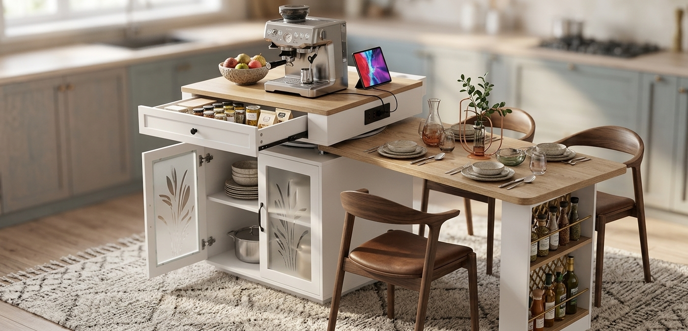 Table à manger rotative multifonctionnelle pour espaces modernes