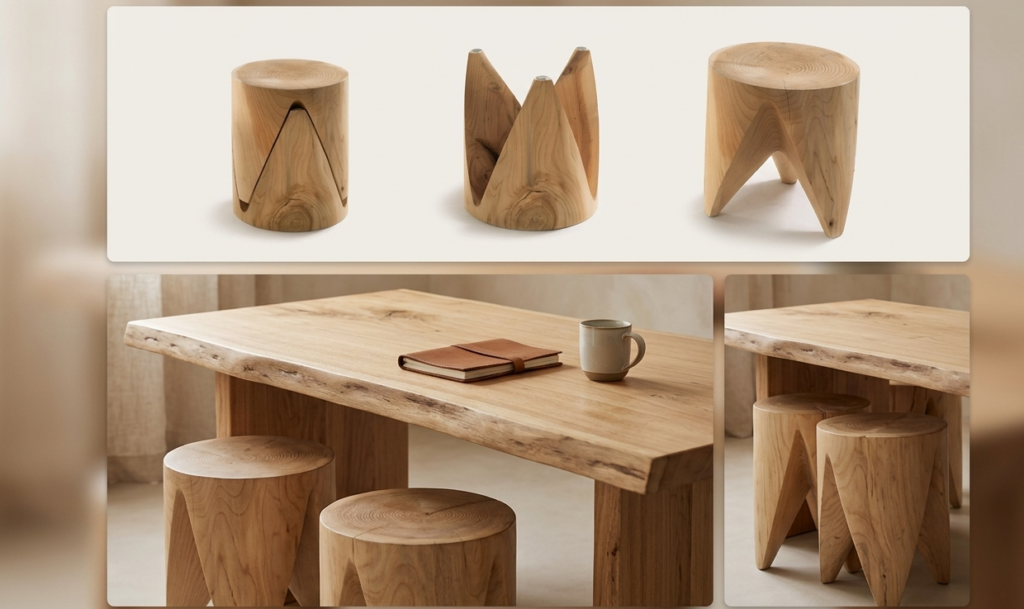 Tabourets en bois design minimaliste