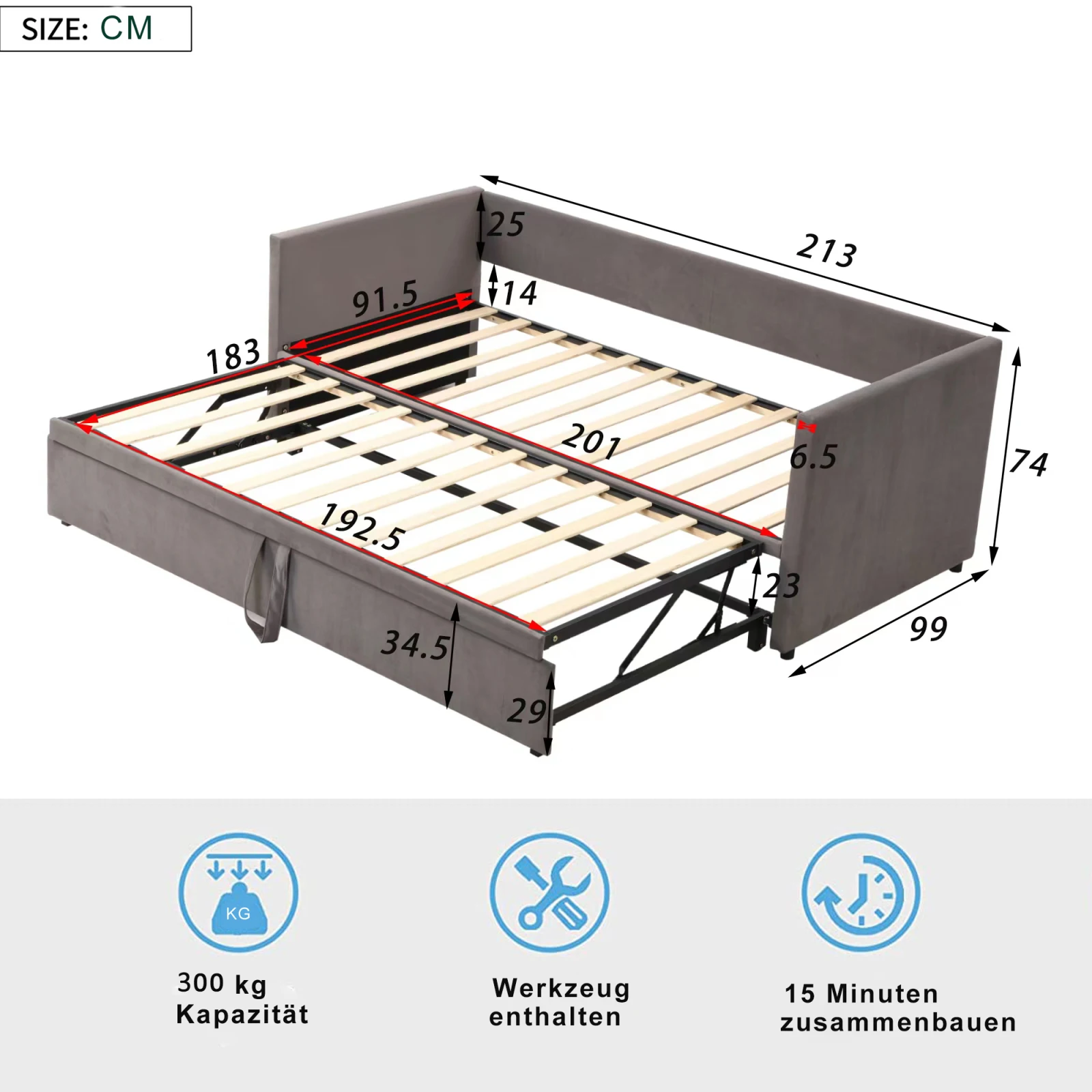 Canapé-lit 2 en 1 pliable extensible