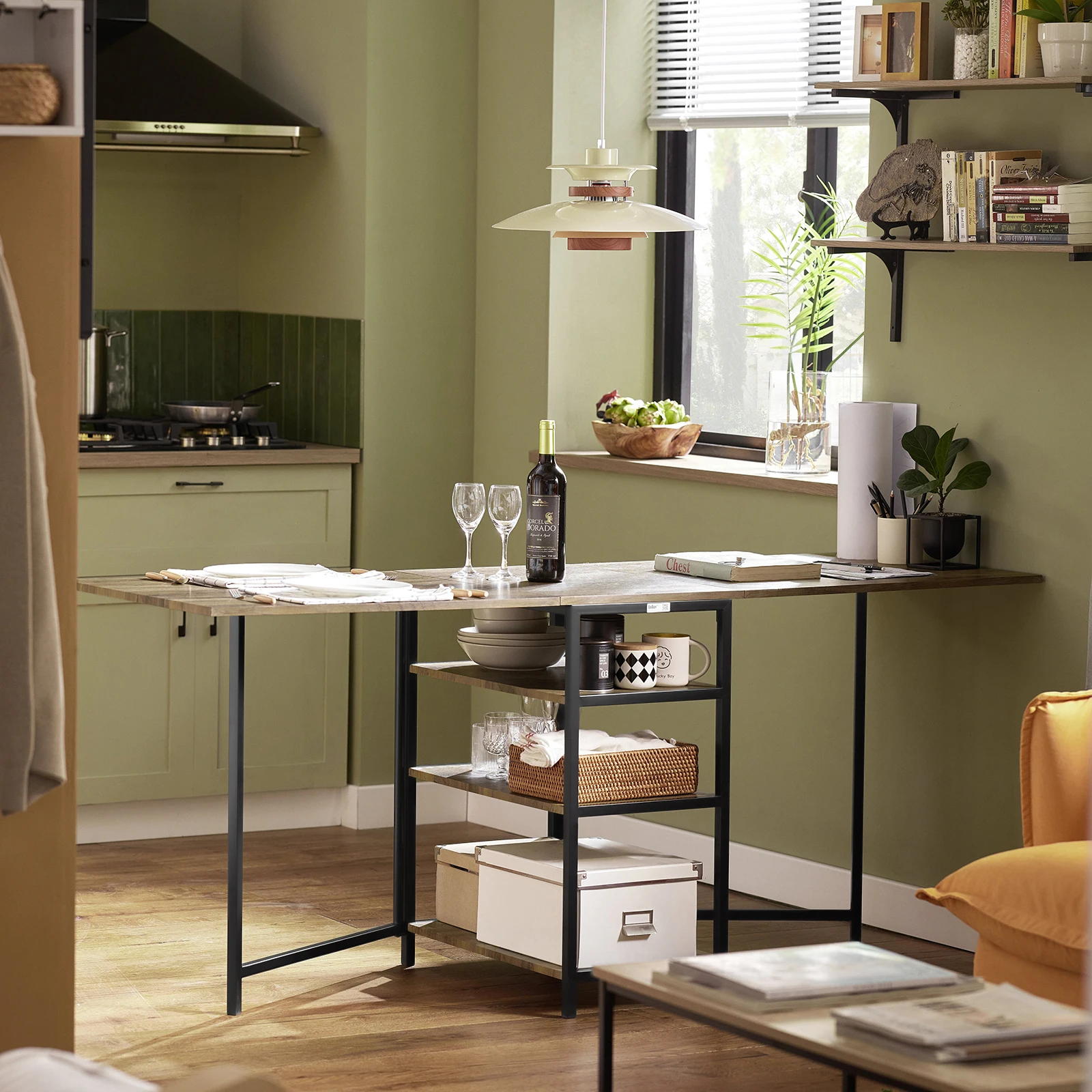 Table pliante avec étagères de rangement