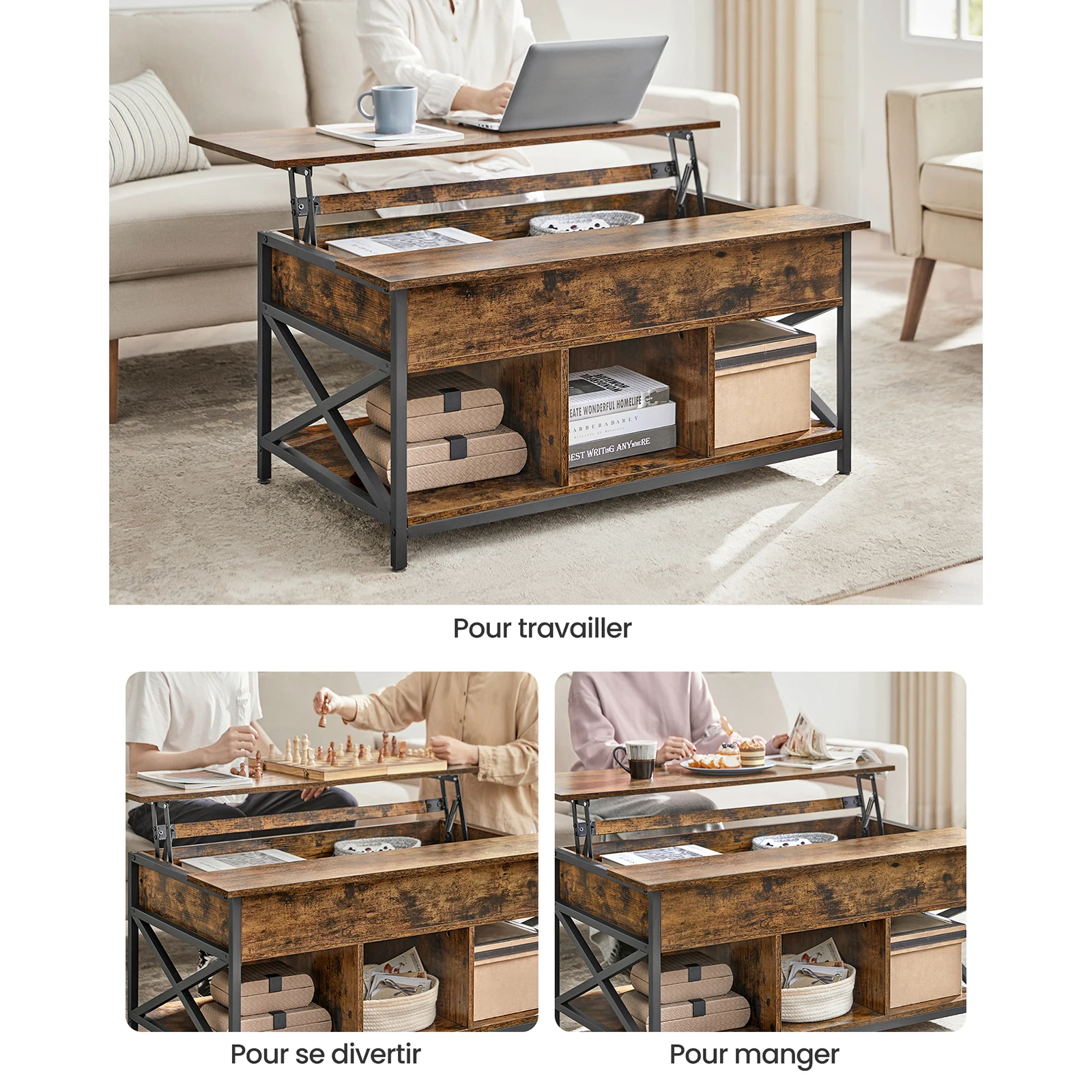 Table basse relevable et extensible avec rangement