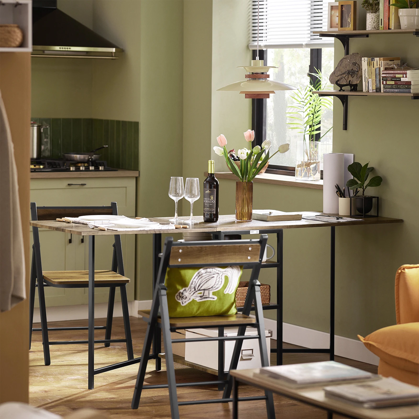 Table pliante avec étagères de rangement