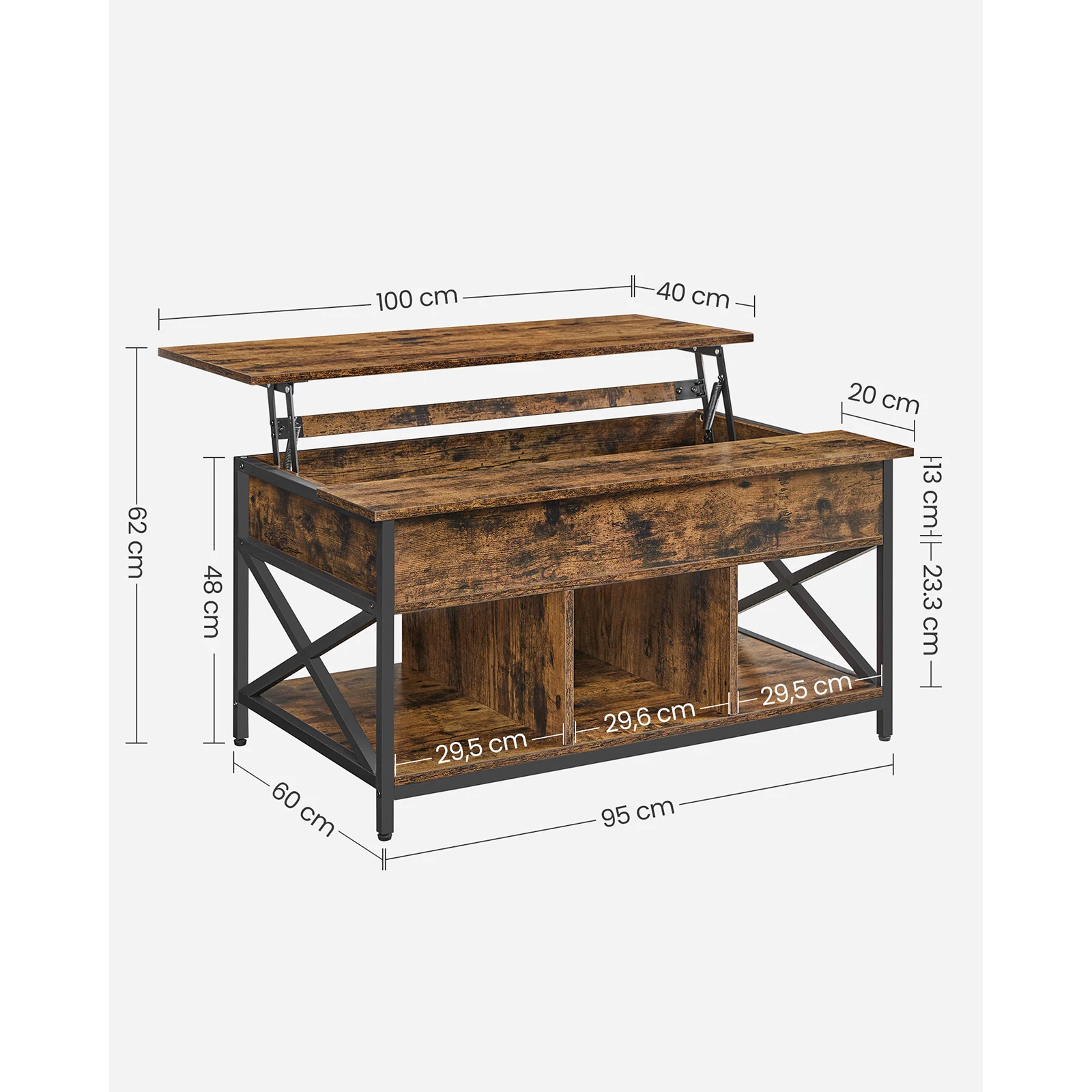 Table basse relevable et extensible avec rangement