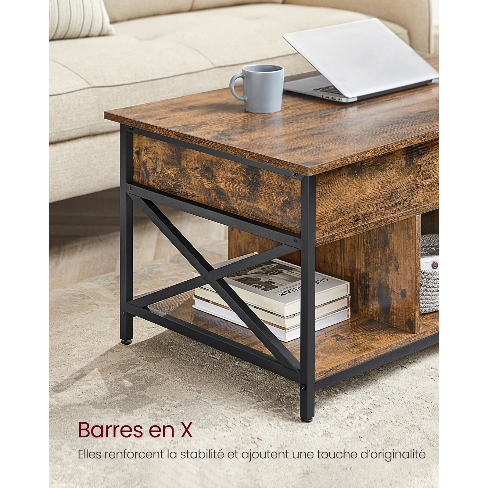Table basse relevable et extensible avec rangement