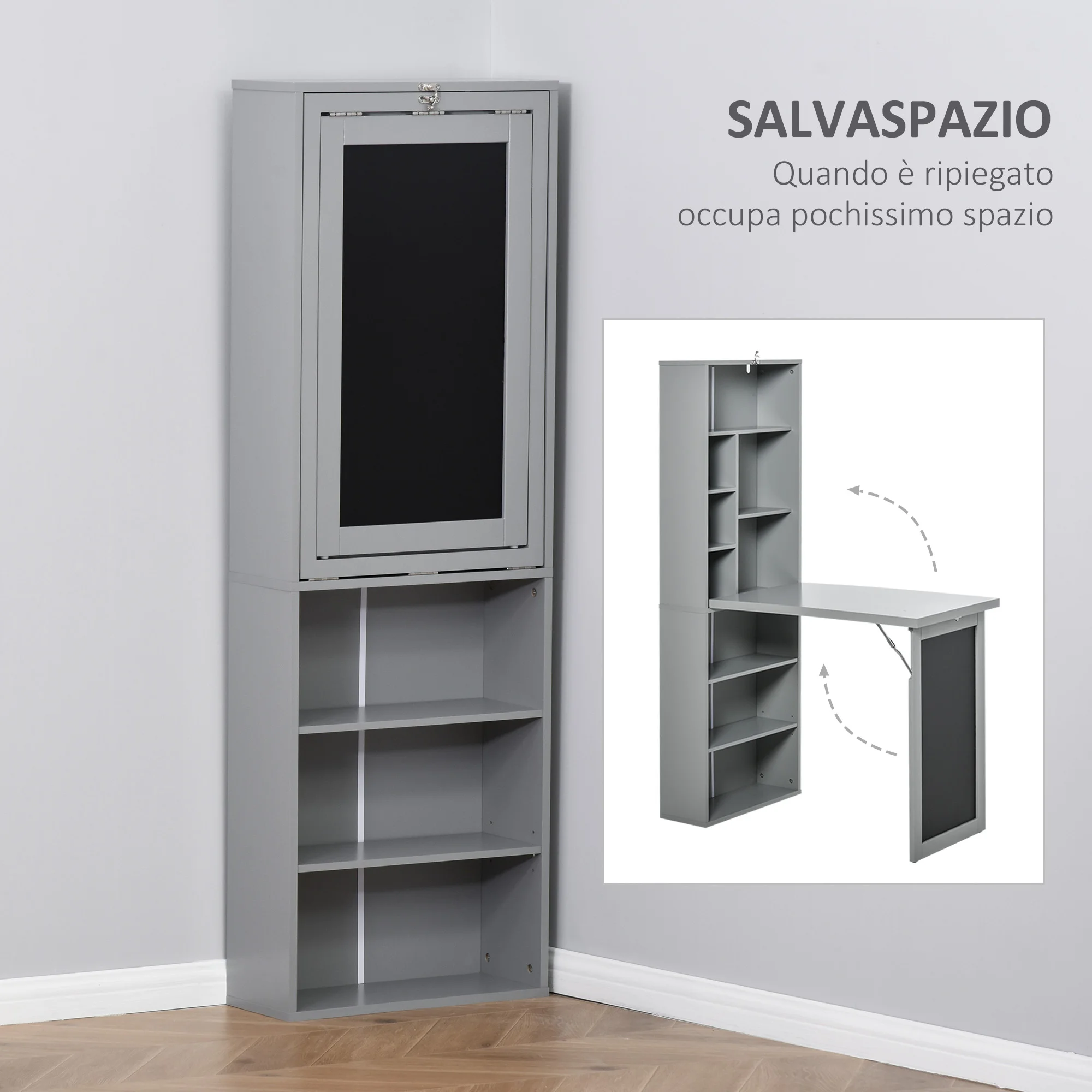 Bureau mural rabattable avec tableau craie