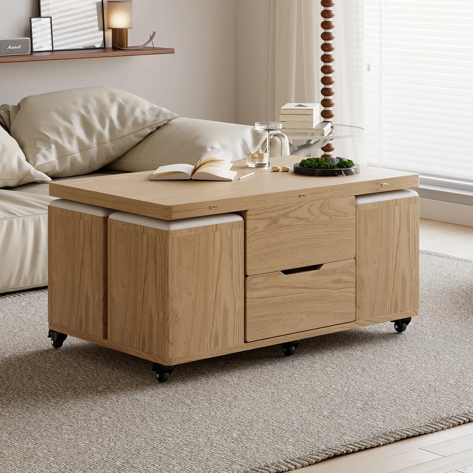Table basse relevable multifonction 4 en 1
