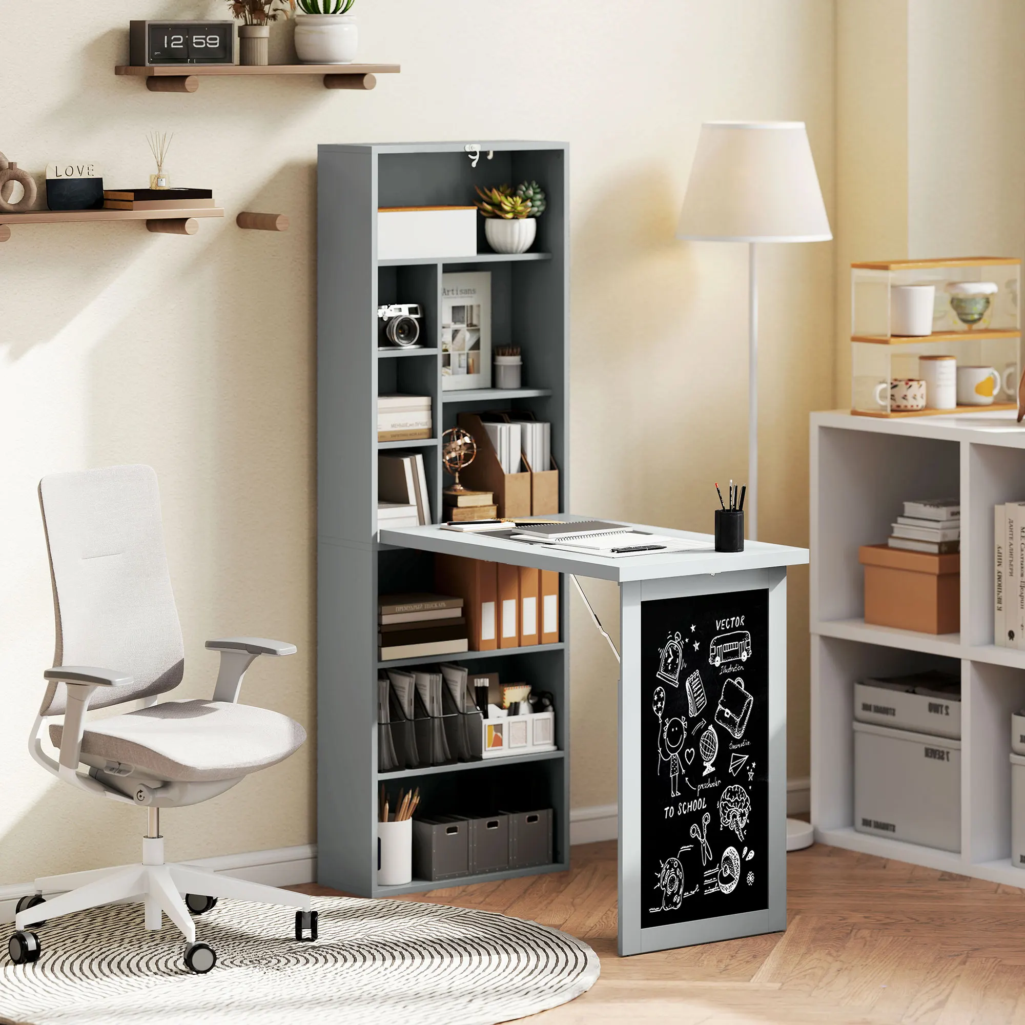 Bureau mural rabattable avec tableau craie
