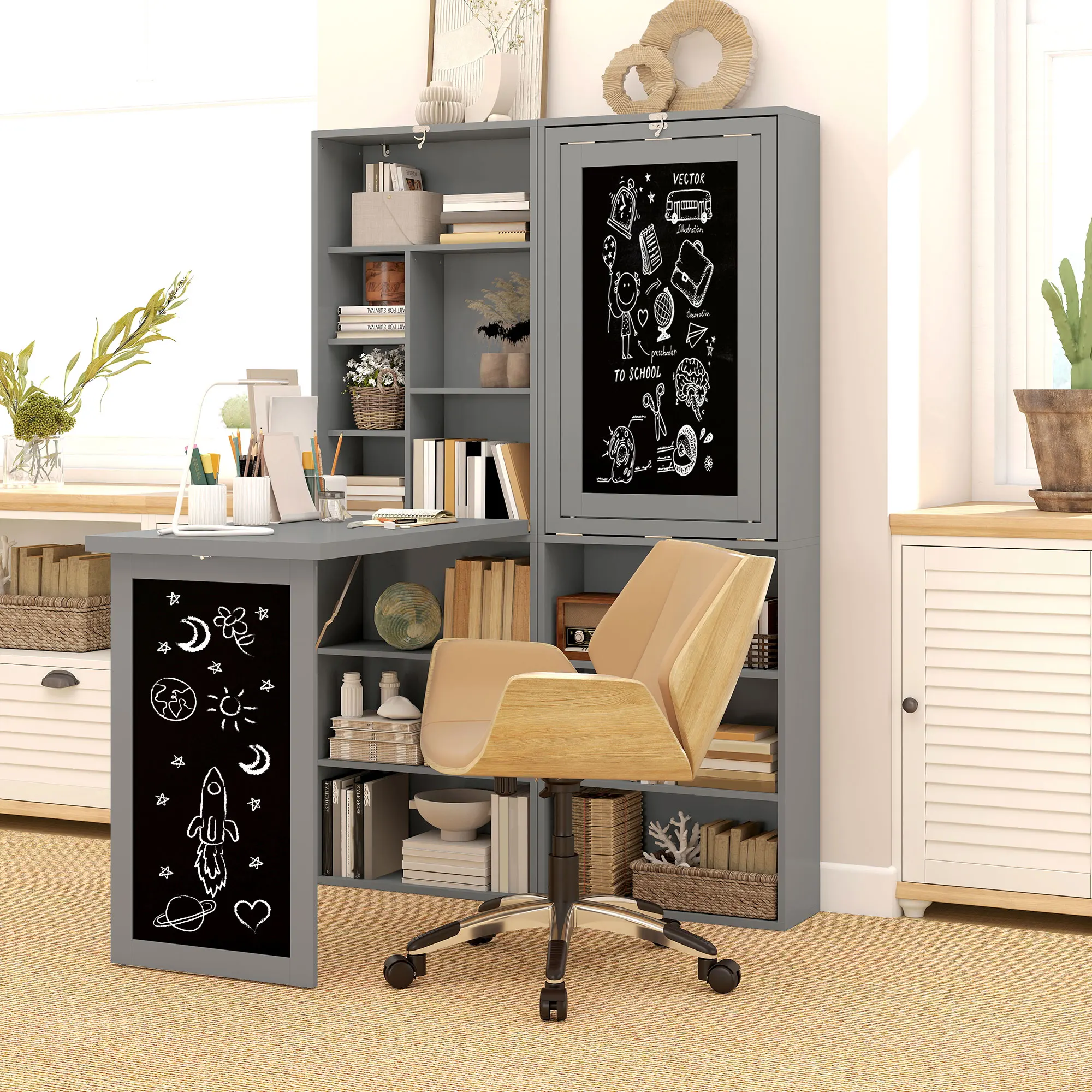 Bureau mural rabattable avec tableau craie