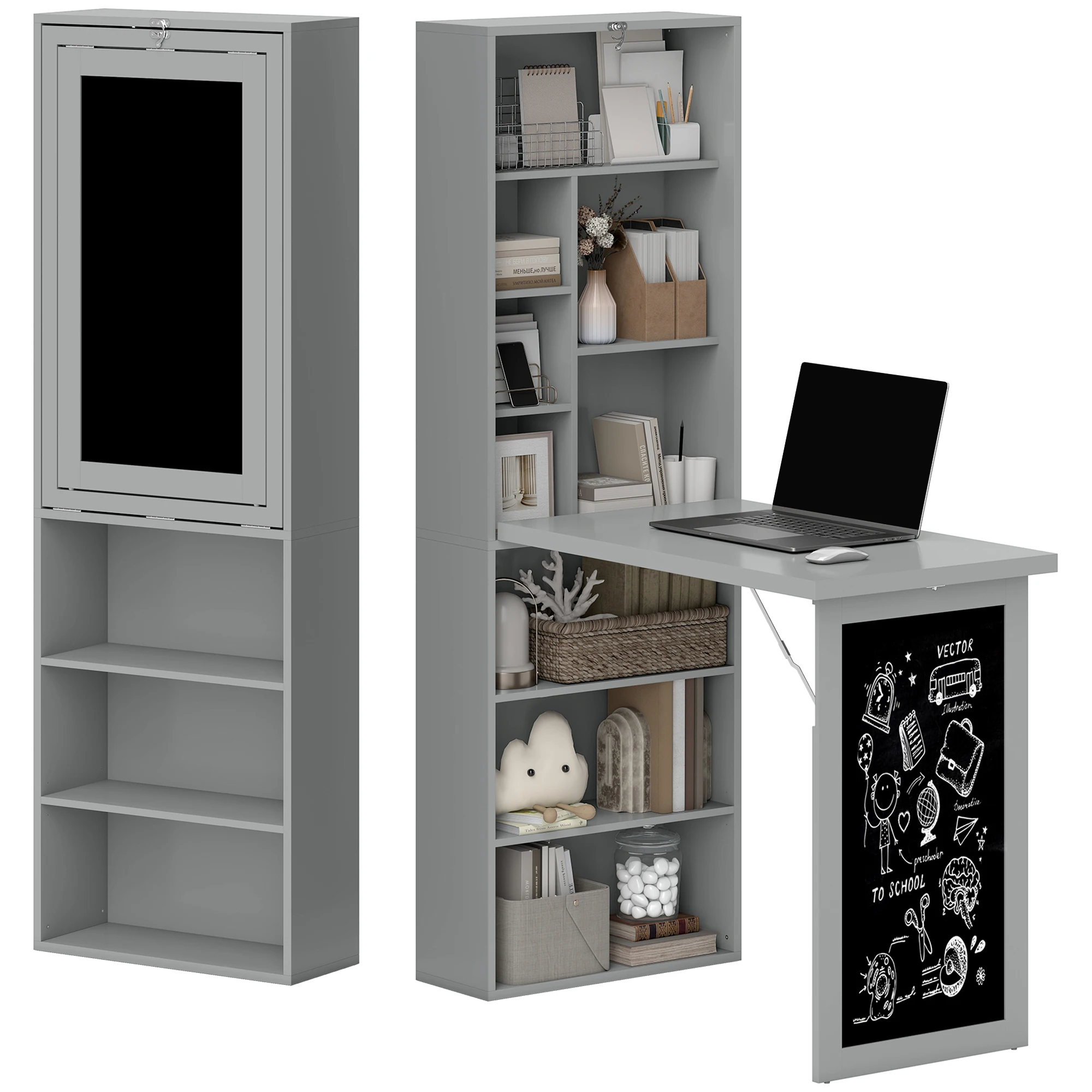 Bureau mural rabattable avec tableau craie