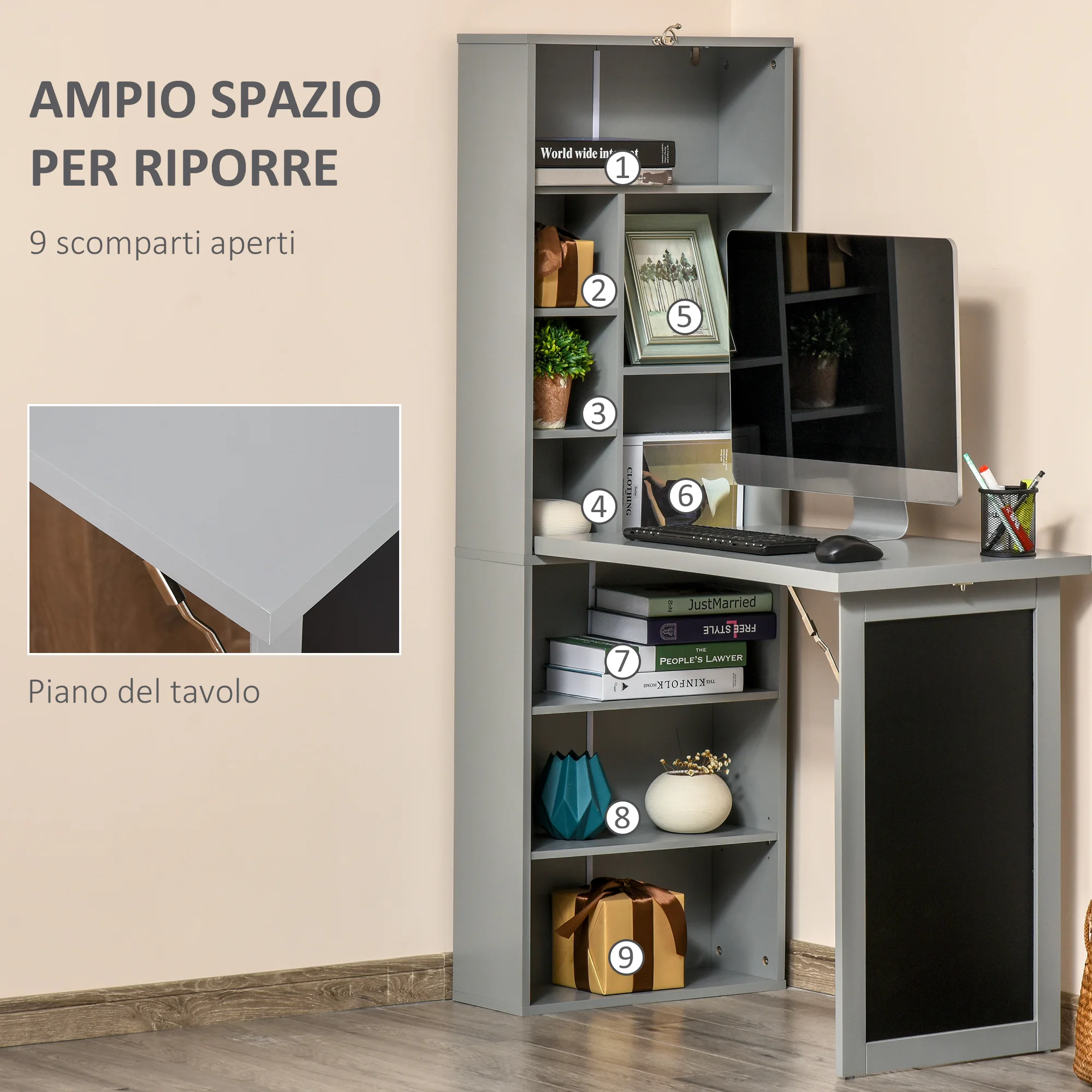 Bureau mural rabattable avec tableau craie