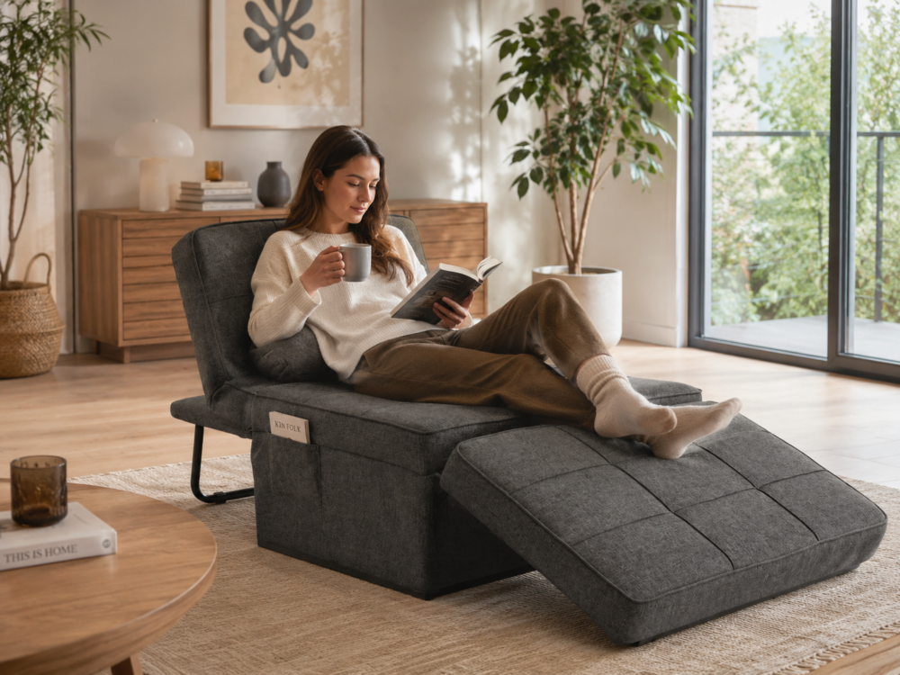 Canapé pliant 4 en 1 en lin : le meuble multifonction idéal pour les petits espaces