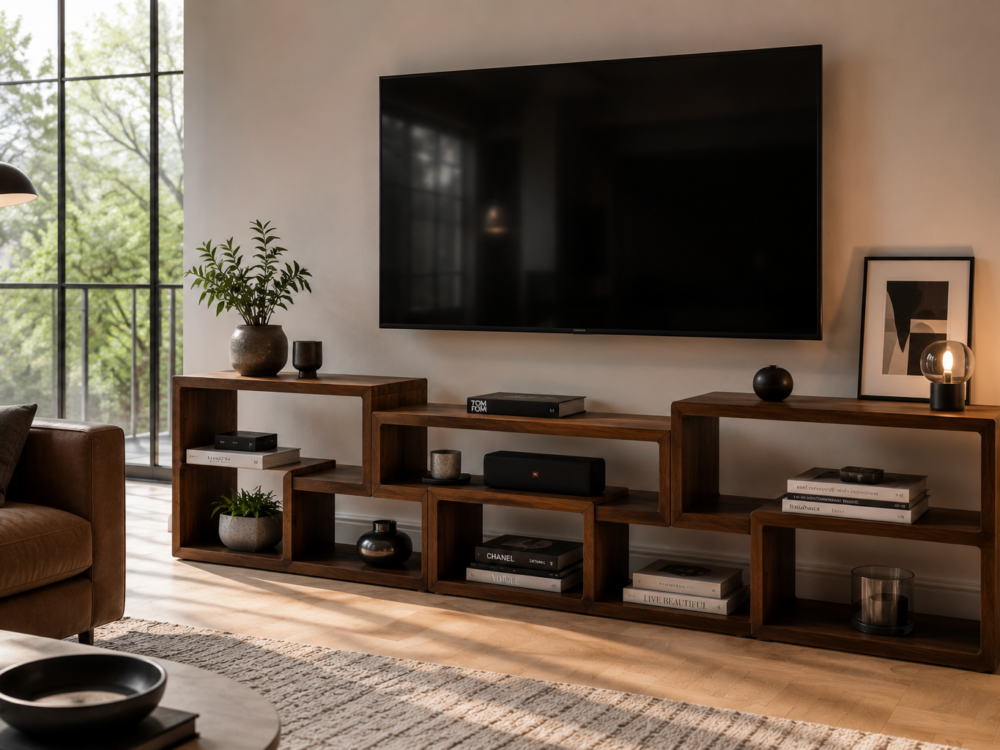 Meuble TV modulable 3 pièces en bois : un salon flexible et parfaitement organisé