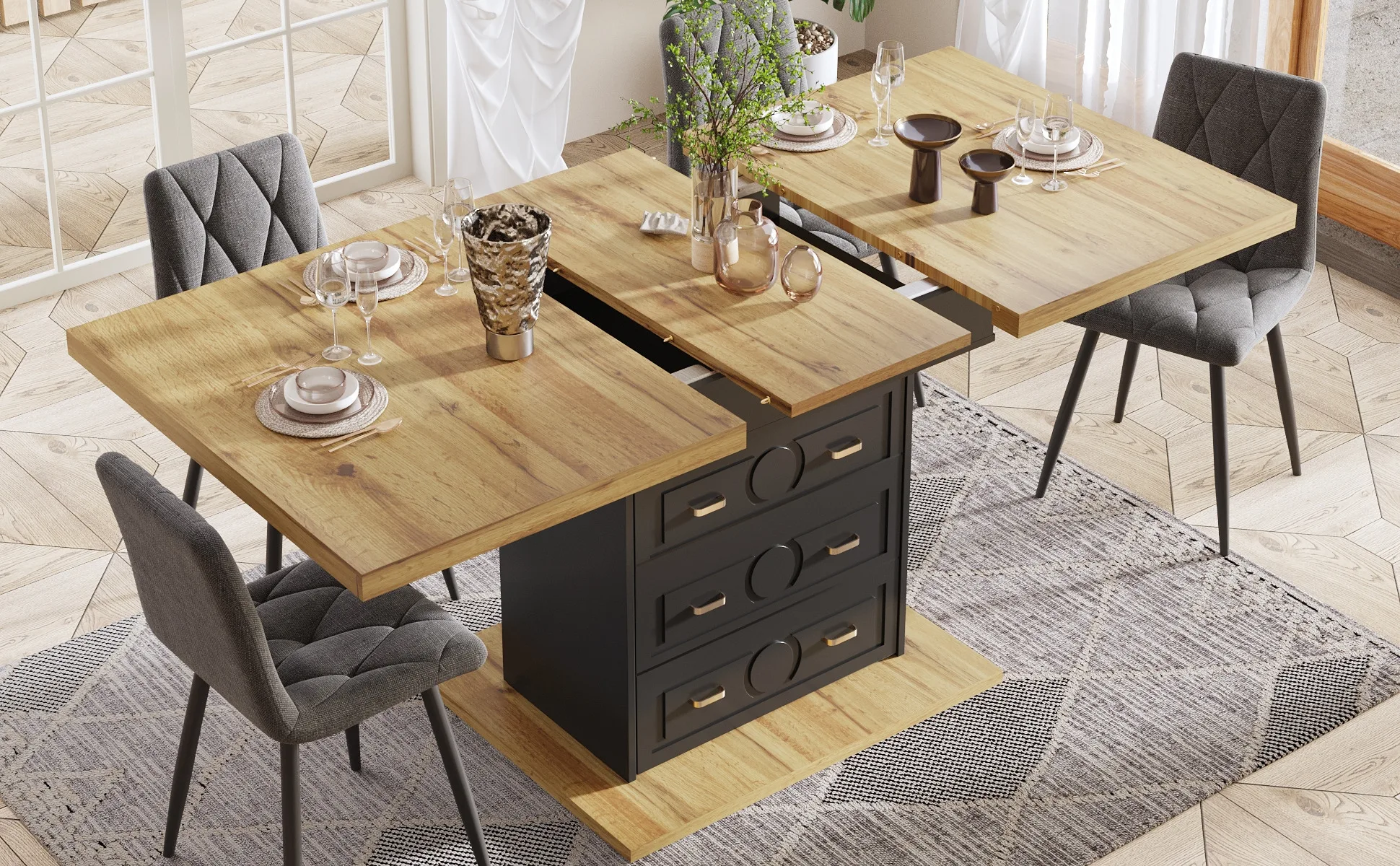 Table extensible avec rangement 110 à 140 cm
