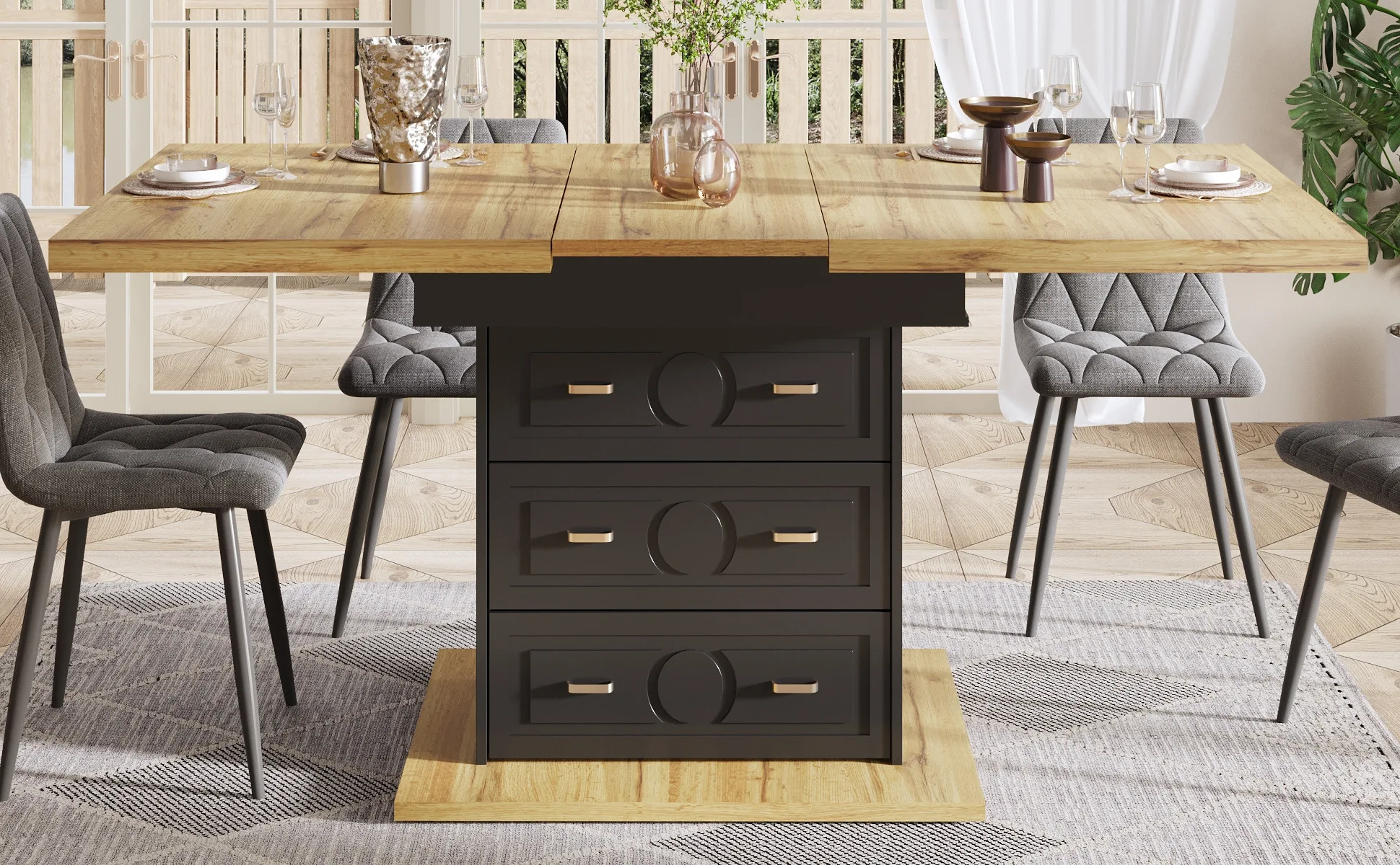 Table extensible avec rangement 110 à 140 cm