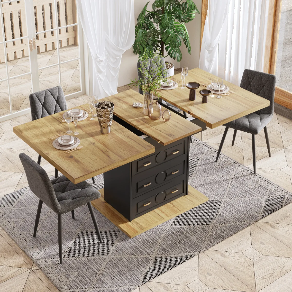 Table extensible avec rangement 110 à 140 cm