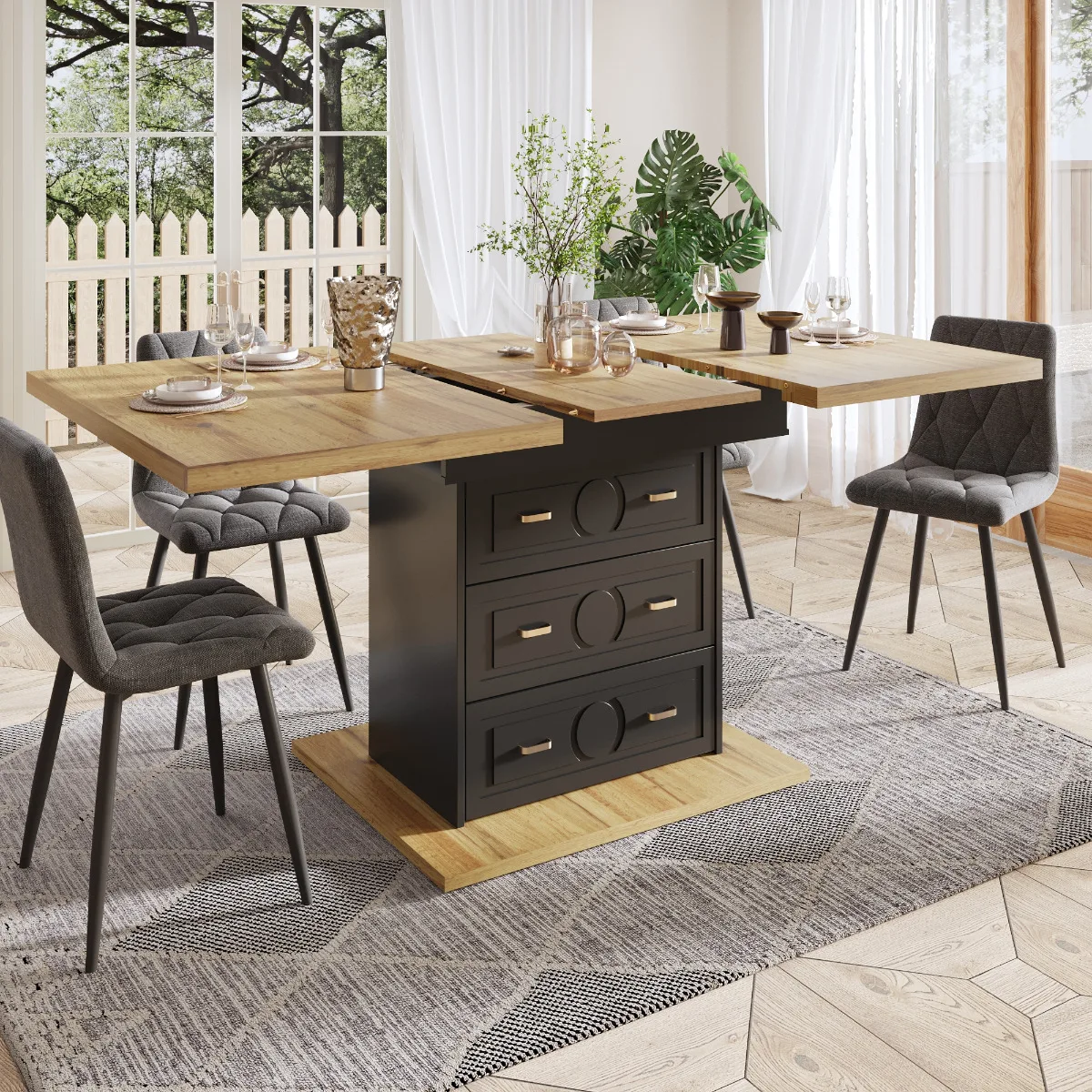 Table extensible avec rangement 110 à 140 cm